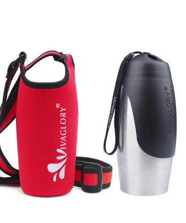 Vivaglory 750 ml stainless steel drinking bottle for dogs & neoprene bottle carriers combination dog drinking bottle and water bottle holder ideal for hiking travel with pets 750ml improved stainless steel bottle + red carrier - Buy Online on GoSupps.com