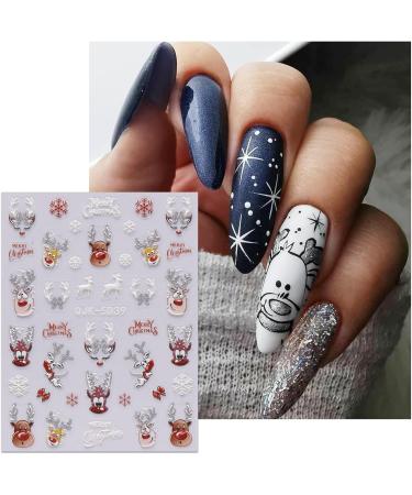 JMEOWIO 6 Sheets 3D Embossed Christmas Glitter Nail Art Stickers Decals Self-Adhesive 5D Santa Elk Snowflake Winter Holiday Nail Supplies Nail Art Design Decoration Accessories - Buy Online on GoSupps.com