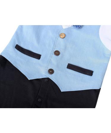 AmzBarley Baby Boys Blue Tuxedo Rompers | Gentleman Outfit with Shirt, Pants, Vest, and Bowtie | Kids Formal Suit for Birthday and Parties | 18-24 Months - Buy Online on GoSupps.com