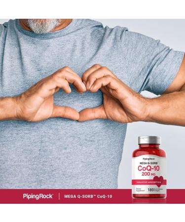 Piping Rock CoQ10 200mg - 180 Softgels | Enhanced Absorption Non-GMO & Gluten Free Supplement for Optimal Heart Health - Buy Online on GoSupps.com