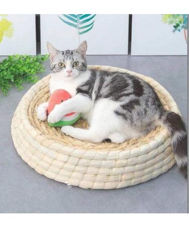 Natural Straw Small Medium Cat and Dog Sofas, Beds, Comfortable Cat Scratcher, Dual Purpose for Bed and Scratcher, Pet Bed, Environmentally Friendly (S)