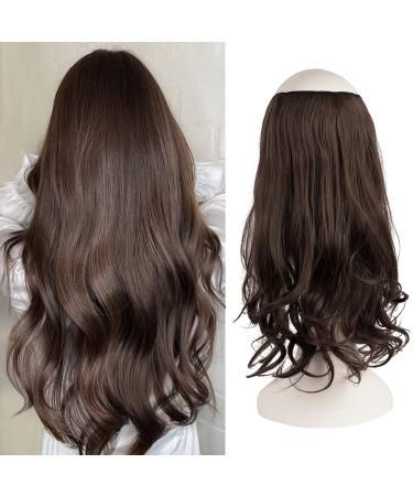 FESHFEN Hair Secrets Extensions Invisible Secret Wire Crown Hair Extensions One Piece Curly Wavy Long Hair Extension Synthetic Hairpieces for Women 18 inch Medium Brown