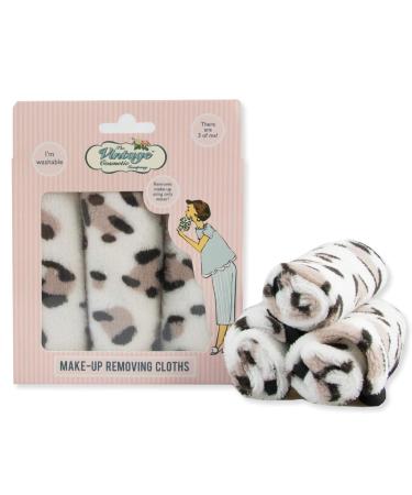 The Vintage Cosmetic Company | Make-up Removing Cloths | Polyester Facial Wash Cloths | Dual Sided To Cleanse & Exfoliate | No Soap Needed | For All Skin Types | 3 piece set - Leopard Print Multi