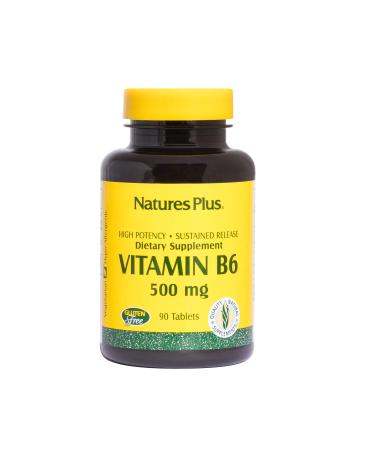 NaturesPlus Vitamin B6 (Pyridoxine HCI), Sustained Release - 500 mg, 90 Vegetarian Tablets - Energy & Metabolism Booster, Memory, Mood, Immune Support Supplement - Gluten-Free - 90 Servings 90 Count (Pack of 1)