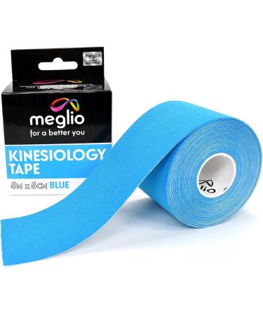 Meglio Kinesiology Tape - Uncut 5 Metre Roll - Therapeutic and Hypoallergenic - For Muscle Support & Sports Injury Recovery - Breathable & Waterproof - Knee Ankle & Wrist - Long Lasting Adhesive Blue - Buy Online on GoSupps.com