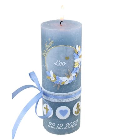 Cerziies Baptism Candle Rustic Leo Boy or Girl with Name and Date Individual and Hand Decorated 1735 Variant: Classic Wick