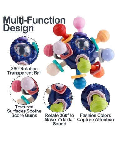 BPA Free Baby Teething Ball Rattle Toy for 3-18 Month Olds - Navy Blue | Grasping & Teething Relief Activities - Buy Online on GoSupps.com