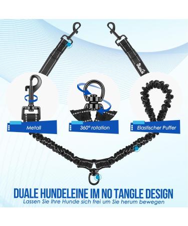 Eyein Double Linen Dog Leash for Large Dogs - Reflective Flexible & Padded Handles | 11-68kg (Black) - Buy Online on GoSupps.com