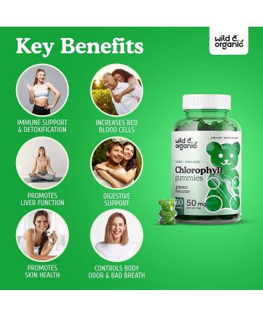 Organic Wild Chlorophyll Gummies - Energy Booster & Immune Support - 50mg 60 Chews - Buy Online on GoSupps.com