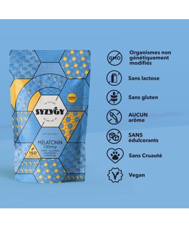SYZYGY FOOD | 150 Capsules Melatonin 1.90mg | +5 months | With 5HTP Magnesium Valerian Vitamin B6 | Sleep Well Stamp Reduce Stress Increase Serotonin | Made in EU - Buy Online on GoSupps.com