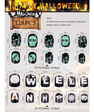 128 Pieces Halloween Artificial Nails for Kids | Ebanku Press-On Nail Art | Spider Pumpkin & Skull Designs for Girls - Buy Online on GoSupps.com