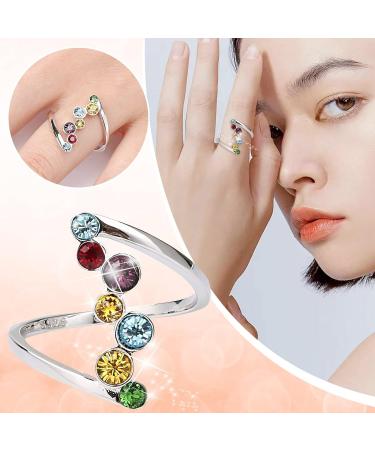Tings Inlaid Colored Round Stone Rings Women'S Confession Proposal Stainless Steel Rings Bi Ring 7 Multicolor - Buy Online on GoSupps.com