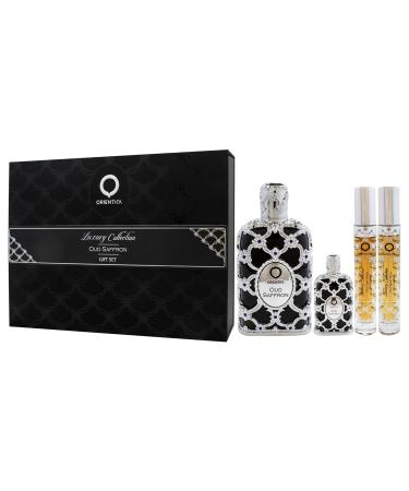 Orientica Oud Saffron for Men - 4 Pc Gift Set 2.7oz EDP Spray 2 x 10ml EDP Spray 7.5ml EDP Splash 3.3 Fl Oz (Pack of 1) - Buy Online on GoSupps.com