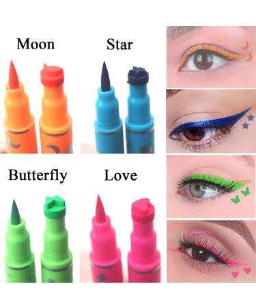 Stamp Eye Liner Pencil | Waterproof Liquid Stamp Eye Liner Pencil 4 Color Eye Stencil Makeup Tool With Star Moon Butterflies Heart Shapes for Parties - Buy Online on GoSupps.com