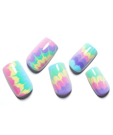 Glamourmaid Tie-Dye Press-On Nails - 24Pcs Medium Short Square Acrylic False Nail Kit for Women & Girls - Bright & Colorful Design with Stick Glue - Reusable & Full Cover Set - Buy Online on GoSupps.com