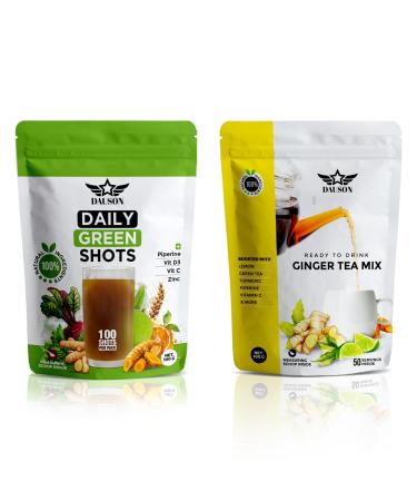 Daily Green & Ginger Turmeric Wellness Powder 100 Servings Superfood Blend with Wheatgrass Matcha Beetroot Ashwagandha Lemon Licorice Decaf Green Tea Turmeric Ginger & Prebiotics | Caffein