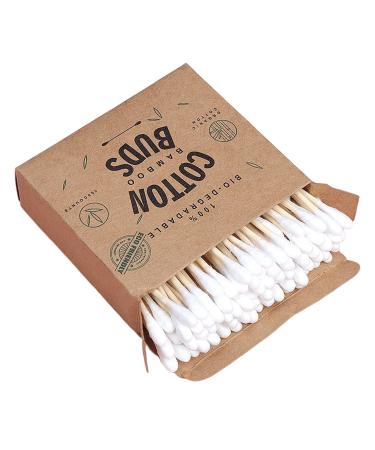 luoshaPUCY 100 Bamboo Cotton Buds Biodegradable Environmental Friendly Plastic Free Baby Safety Cotton Buds for Ears Makeup Cleaning 100 Pcs