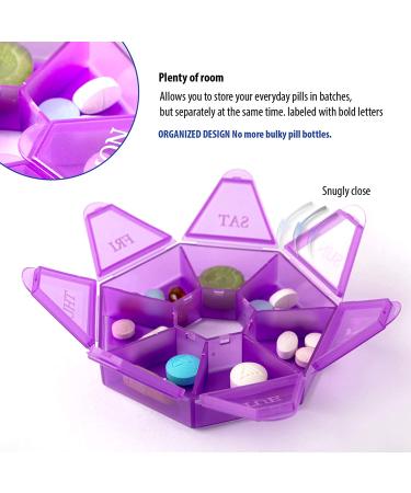 7-Sided Portable Pill Box - Small Weekly Medicine Planner & Vitamin Holder - Purple - Buy Online on GoSupps.com