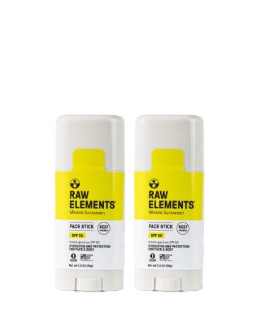 Raw Elements Face Stick SPF 50 All-Natural Mineral Sunscreen - Reef Safe Water Resistant Broad Spectrum UVA/UVB Protection Safe For All Ages Travel Size 1 oz 2PK