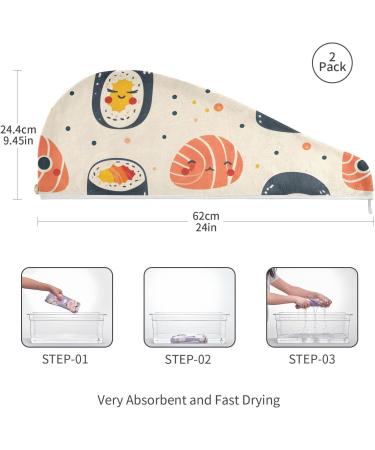 Sushi Dots Hair Towel 2 Pack | Super Absorbent Quick Dry Hair Turbans for Women & Girls - Buy Online on GoSupps.com