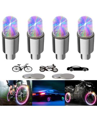YUERR 4/8 LED Bike Wheel Lights Car Tire Valve Stems Caps Bicycle Motorcycle Waterproof Tyre Spoke Flash Lights Cool Reflector Accessories for Kids Men Women with 10 Extra Batteries Colorful