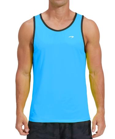 KPSUN Men's Quick Dry Sports Tank Tops Athletic Gym Bodybuilding Fitness Sleeveless Shirts for Beach Running Workout Sky Blue Large