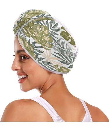 Tropical Leaves Dry Hair Cap - 2 Piece Quick Drying Towel Set with Button Headband | Super Absorbent & Soft Comfort for International Shipping - Buy Online on GoSupps.com