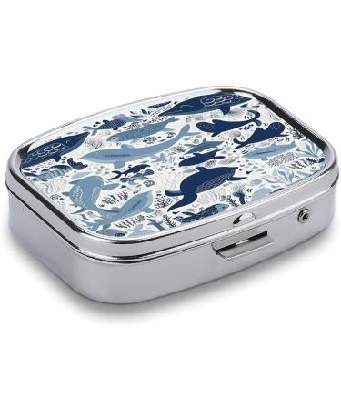 Ocean Theme Turtle Octopus Pill Box | 2 Compartment Decorative Metal Pill Organizer for Travel - Buy Online on GoSupps.com