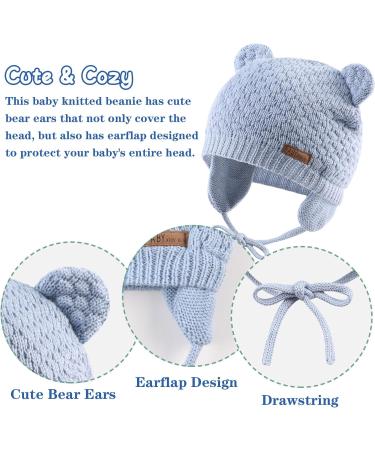 XIAOHAWANG Baby Earflap Beanie Hat | Soft Knit Bear Infant Toddler Hat 18m-3yr | Sky Blue - Buy Online on GoSupps.com