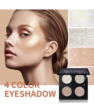 Glitter Shimmer Metallic Eyeshadow Palette - 4 Color Diamond Pearl Bling Makeup | High Pigmented Illuminator for Eye Face & Highlight - Buy Online on GoSupps.com