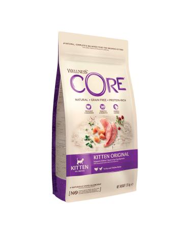 Wellness CORE Kitten Original 1.75kg Turkey & Chicken Kitten Dry Food All-Natural Grain-Free High Meat Content Protein-Rich Supports Brain & Eye Development Dry Food 1.75kg