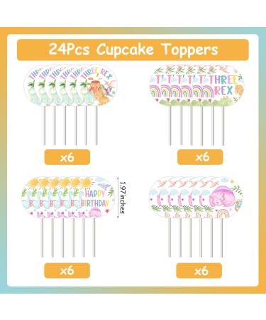 Fangleland Dinosaur 3rd Birthday Cupcake Toppers Decorations Pastel Three Rex Dino Theme Birthday Cake Decorations for 3 Year Old Girl 24Pcs Cupcake Toppers Sticks Bday Party Supplies - Buy Online on GoSupps.com