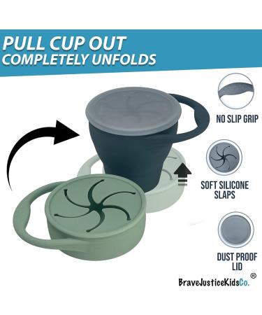 BraveJusticeKidsCo. Snack Attack Silicone Baby Snack Cup 2-Pack - Mint and Stormy | Collapsible Snack Cup - Buy Online on GoSupps.com