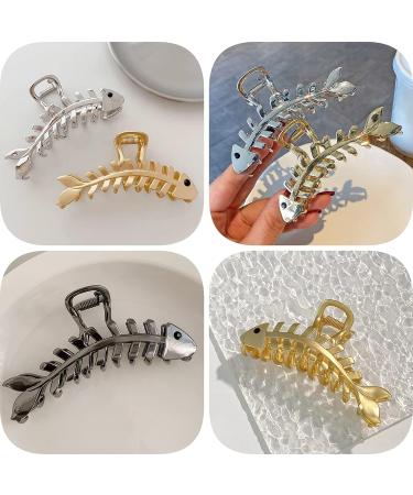 Fashionable Fish Bone Hair Clips Set - 3 PCS Metal Hair Claw Clips for Thick & Thin Hair - Stylish French Hair Accessories for Women and Girls - Buy Online on GoSupps.com