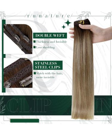 Runature Balayage Brown Real Hair Extensions - Clip-In Ombre Blonde 40cm | Invisible 3pcs 50g Human Hair Extensions #3/8/22 - Buy Online on GoSupps.com