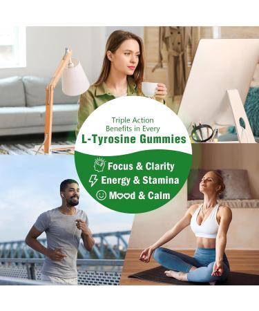 L-Tyrosine Gummies for Adults and Kids - 1000mg L-Tyrosine Supplement Focus Gummies for Brain, Mood, Energy Support, Vegan & Gluten-Free, Mango Flavor, 120 Count 60 Count (Pack of 2) - Buy Online on GoSupps.com