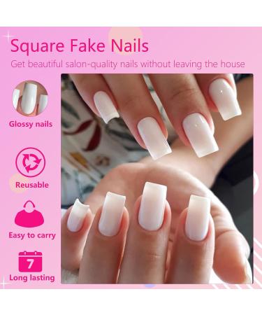 AddFavor 240pcs White Press on Nails - Glossy Medium Square Acrylic Fake Nails with Adhesive for Women | Fast International Shipping - Buy Online on GoSupps.com