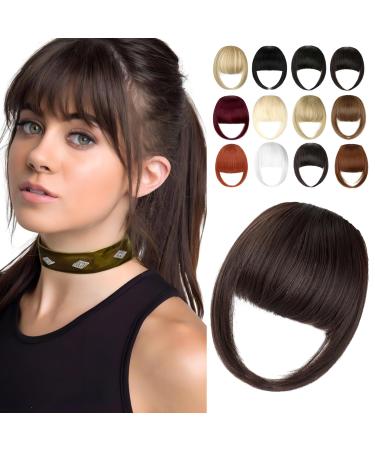Clip in Bangs Synthetic French Bangs Hair Clip Medium Brown Fake Bangs Fringe with Temples Hairpieces for Women Natural Curved Bangs Clip in Hair Extensions for Daily Wear