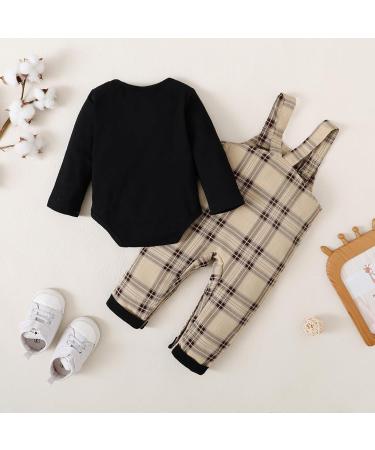 Puseky Baby Boy 2-Piece Outfit Set: Long Sleeve Romper & Plaid Suspenders Overall Pants 0-3 Months - Buy Online on GoSupps.com