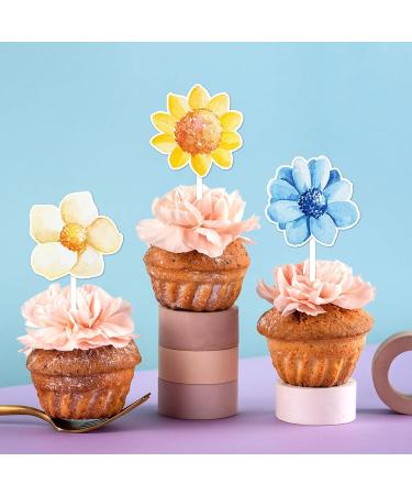 Flower Cupcake Toppers Daisy Cupcake Toppers Sunflower Cake Picks for Flower Themed Party Decorations Supplies 36 Pieces - Buy Online on GoSupps.com