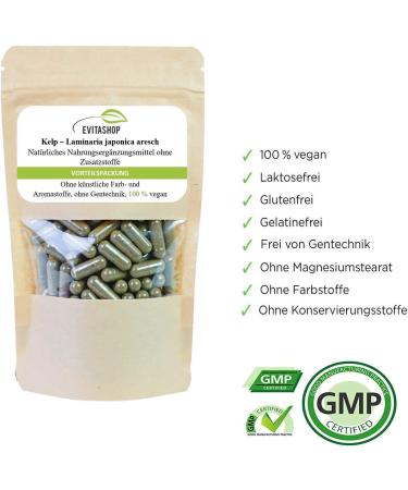 Buy Kelp - Laminaria Japonica | High-Dosed Raw Food Quality Capsules with Natural Iodine | 360 Vega Capsules - 454 g Iodine per Capsule No Additives - Buy Online on GoSupps.com