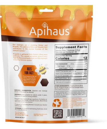 Buy Orange Flavor Honey & Propolis Lozenges - Freshens Breath & Soothes Throat | Immune Support with Vitamin C D & Zinc - 20 Count - Buy Online on GoSupps.com