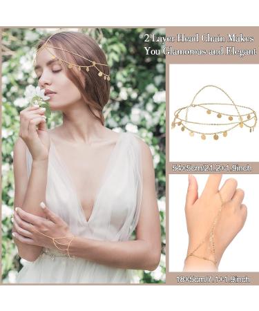 Kenning 10 Pcs Gold Boho Festival Jewelry Set - Hand Chain, Headpiece, Finger Ring, Bracelet, Headband for Women - Buy Online on GoSupps.com