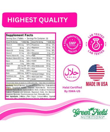GREEN FIELD NUTRITIONS Halal Biotin Tablet for Adult Hair Skin and Nails - Raspberry - 60 Tablets - Buy Online on GoSupps.com