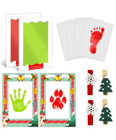 Nabance Baby Hand and Footprint kit 2 Large Size Inkless Ink Pads with Christmas Photo Frames Clips Cards Pet Paw Print Kit for Dogs Cats Safe Non-Toxic keepsake Kit Gift for Christmas Christmas theme