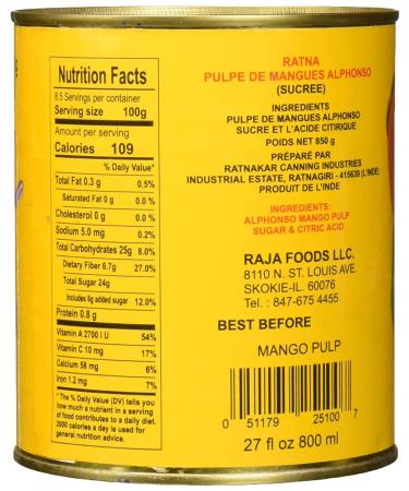 Ratna Alphonso Mango Pulp 30 oz (850g) Pack of 4 with Free Miras 2-in-1 Measuring Spoon | Sweetened | Premium Quality Mango Puree - Buy Online on GoSupps.com