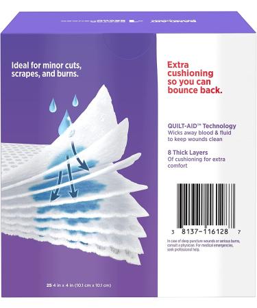 Band-Aid Absorbent Cushion Care Square Gauze Pads for Minor Cuts, Scrapes & Burns - 25 ct - Buy Online on GoSupps.com
