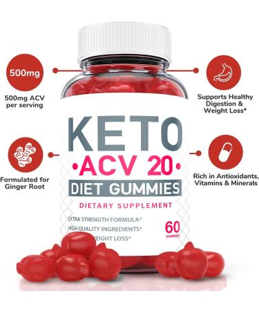 Keto ACV 20 Gummies - Vegan Non GMO Ketosis Supplement with Apple Cider Vinegar (3 Pack) - Buy Online on GoSupps.com