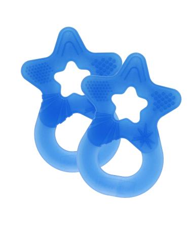 Dentistar Beißring 2 Set-Teether for Babies & toddlers from 3 months-Baby bite ring with a handle made of soft material for dental aid & massage-Made in Germany-Blue Transparent