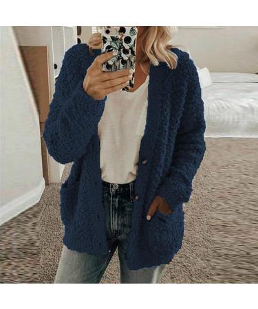 Hanxiulin Women's Oversized Plush Jacket | Warm Lined Fleece Cardigan | Breathable Light Outdoor Winter Coat | Dark Blue Trench Coat - Buy Online on GoSupps.com